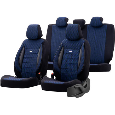 otoM Universele Stoffen Stoelhoezenset 'SelectedFit Sports' Zwart/Blauw - 11-delig - geschikt voor Side-Airbags
