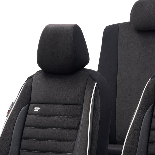 otoM Universele Velours/Stoffen Stoelhoezenset 'Royal' Zwart + Witte rand - 11-delig - geschikt voor Side-Airbags