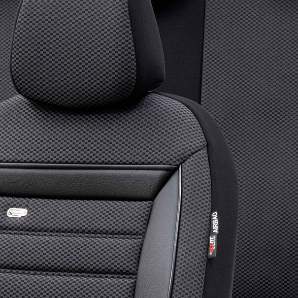 otoM Universele Stoffen Stoelhoezenset 'Prestige' Zwart/Antraciet Geblokt - 11-delig - geschikt voor Side-Airbags