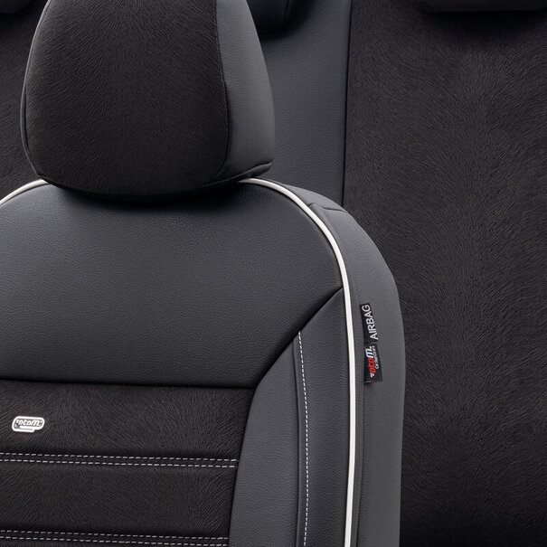 otoM Universele Leder/Velours Stoelhoezenset 'Premium' Zwart + Witte rand - 11-delig - geschikt voor Side-Airbags