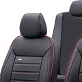 otoM Universele Volleder Stoelhoezenset 'Premium' Zwart + Rode rand - 11-delig - geschikt voor Side-Airbags