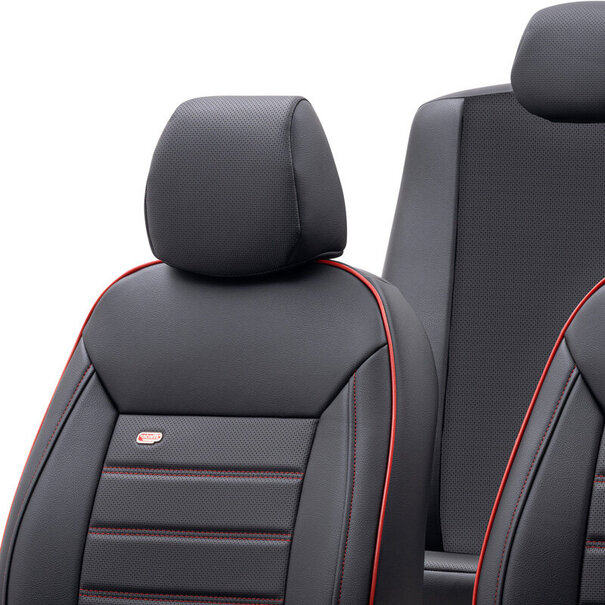 otoM otoM Universele Volleder Stoelhoezenset 'Premium' Zwart + Rode rand - 11-delig - geschikt voor Side-Airbags