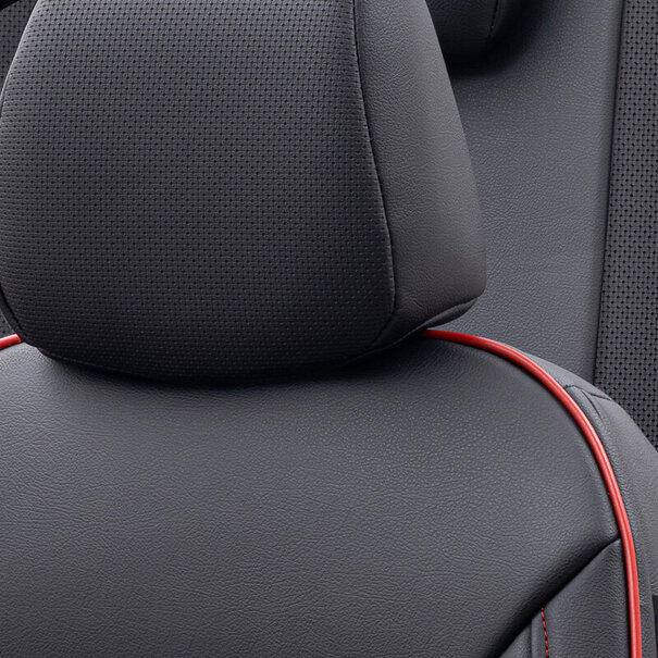 otoM otoM Universele Volleder Stoelhoezenset 'Premium' Zwart + Rode rand - 11-delig - geschikt voor Side-Airbags