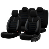 otoM Universele Stoffen/Leder Stoelhoezenset 'Limited' Zwart + Blauwe stiksels - 11-delig - geschikt voor Side-Airbags