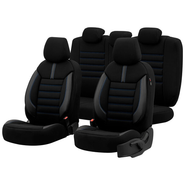 otoM otoM Universele Stoffen/Leder Stoelhoezenset 'Limited' Zwart + Blauwe stiksels - 11-delig - geschikt voor Side-Airbags