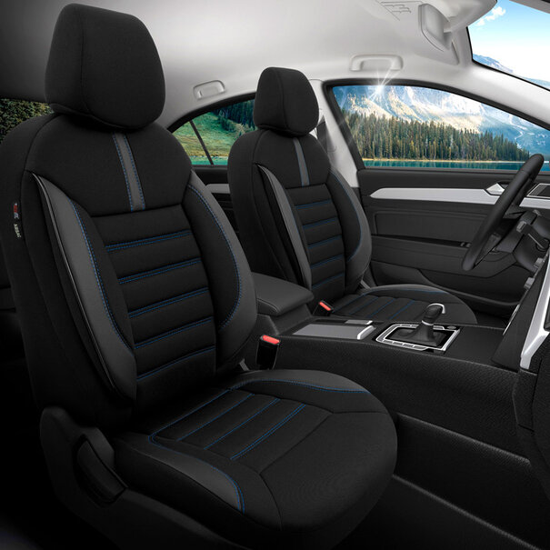 otoM otoM Universele Stoffen/Leder Stoelhoezenset 'Limited' Zwart + Blauwe stiksels - 11-delig - geschikt voor Side-Airbags