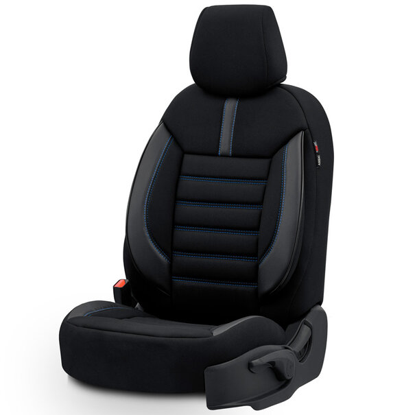otoM otoM Universele Stoffen/Leder Stoelhoezenset 'Limited' Zwart + Blauwe stiksels - 11-delig - geschikt voor Side-Airbags