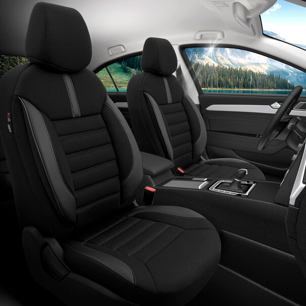 otoM otoM Universele Stoffen/Leder Stoelhoezenset 'Limited' Zwart + Grijze stiksels - 11-delig - geschikt voor Side-Airbags