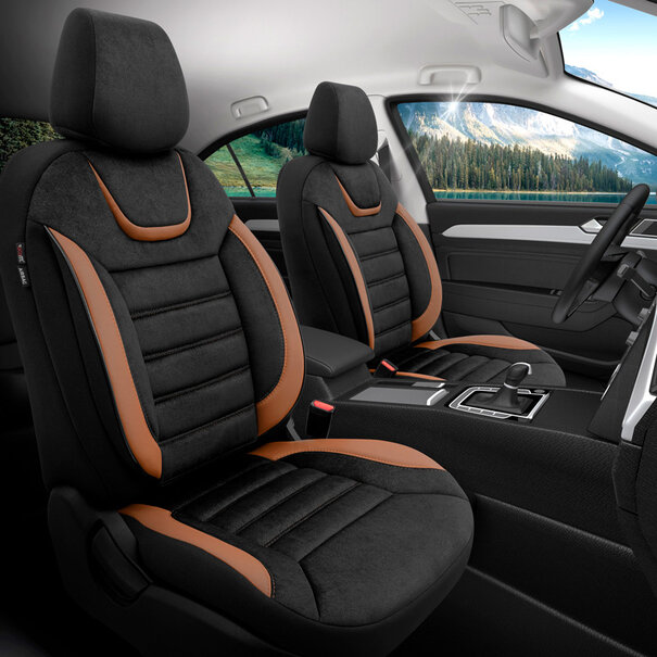 otoM otoM Universele Suede/Leder/Stoffen Stoelhoezenset 'Iconic' Zwart/Terracotta - 11-delig - geschikt voor Side-Airbags