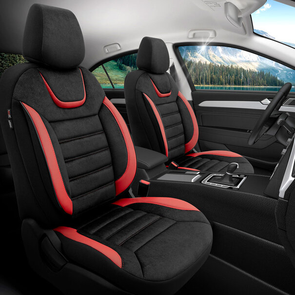 otoM otoM Universele Suede/Leder/Stoffen Stoelhoezenset 'Iconic' Zwart/Rood - 11-delig - geschikt voor Side-Airbags