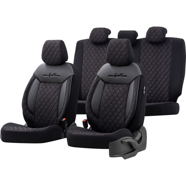 otoM Universele Velours/Stoffen Stoelhoezenset 'Comfortline VIP' Zwart - 11-delig - geschikt voor Side-Airbags