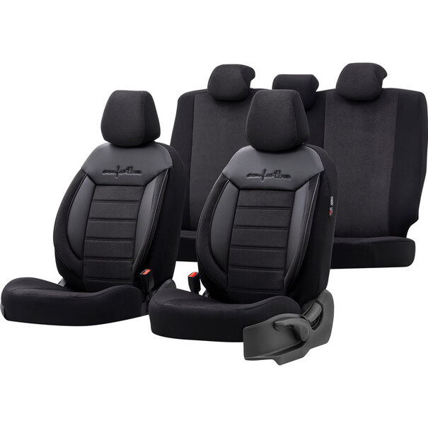 otoM Universele Velours/Stoffen Stoelhoezenset 'Comfortline' Zwart - 11-delig - geschikt voor Side-Airbags