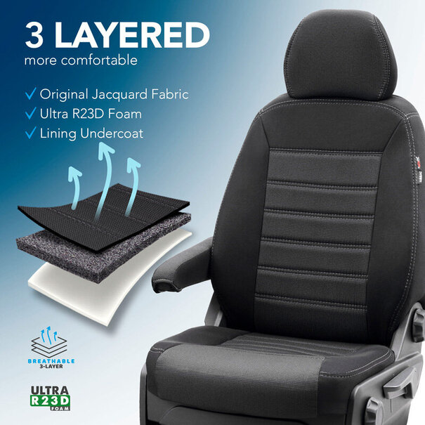 otoM otoM Original Design Stoffen Stoelhoezenset 2+1 passend voor Volkswagen Crafter/MAN TGE 2017- (Ergo Comfort) (split in rug bank)