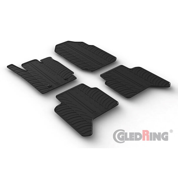 Gledring Rubbermatten passend voor Ford Ranger (TKE) Double Cab 2013-2022 (automaat) & Raptor 2019-2022 (T profiel 4-delig + montageclips)