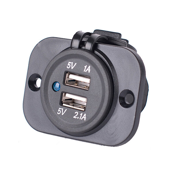 AutoStyle Inbouw USB Adapter 2xUSB 5V-2,1A&1A/Input 12V-24V