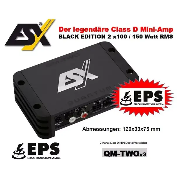 ESX ESX QM-TWOv3 - 2-Kanaals klasse D mini digitale versterker -  300 Watt RMS