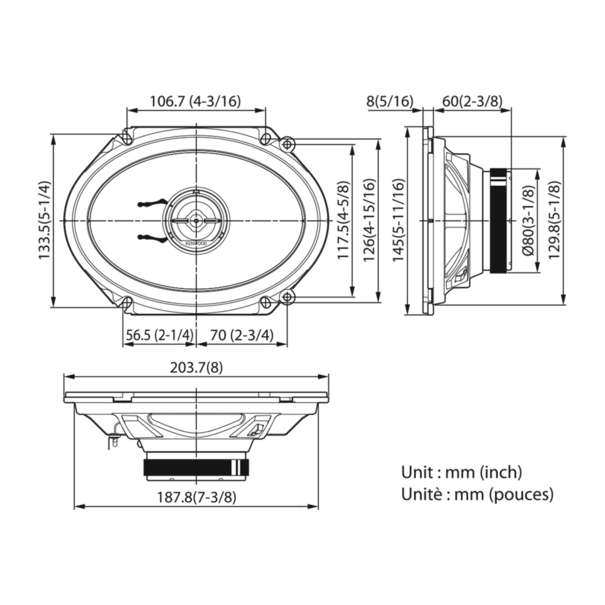 Kenwood Kenwood KFC-PS6896C -  6x8 Inch -  Coaxiaal 2-Weg luidsprekersysteem - 4Ω  - 81W RMS