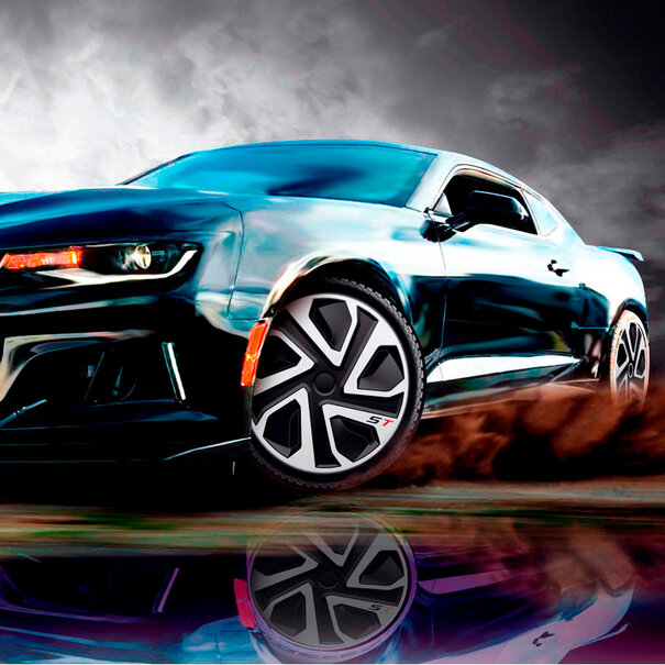 J-Tec 4-Delige J-Tec Wieldoppenset ST 19-inch zilver/zwart