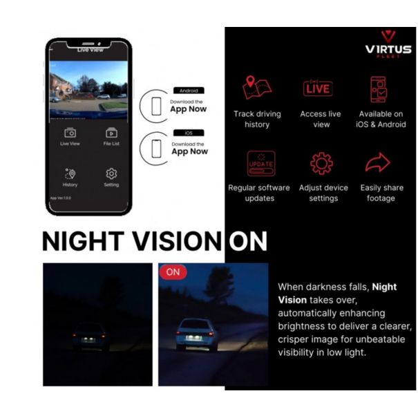 Virtus Fleet Virtus Fleet Atlas X-2 - 2 Kanaals Dashcam - 1080p Full HD - Incl. 32GB MSD