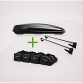 G3 Dakdrager CLOP Airflow 110cm + Dakkoffer Hapro Traxer 8.6 Antraciet 530 Liter + Hapro tassenset - COMBI DEAL!!