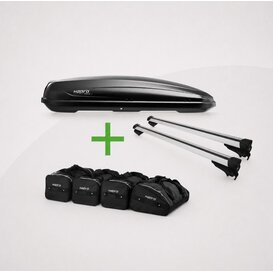 G3 Dakdrager CLOP Airflow 110cm + Dakkoffer Hapro Traxer 8.6 Antraciet 530 Liter + Hapro tassenset - COMBI DEAL!!