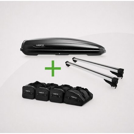 G3 Dakdrager CLOP Airflow 110cm + Dakkoffer Hapro Traxer 8.6 Antraciet 530 Liter + Hapro tassenset - COMBI DEAL!!