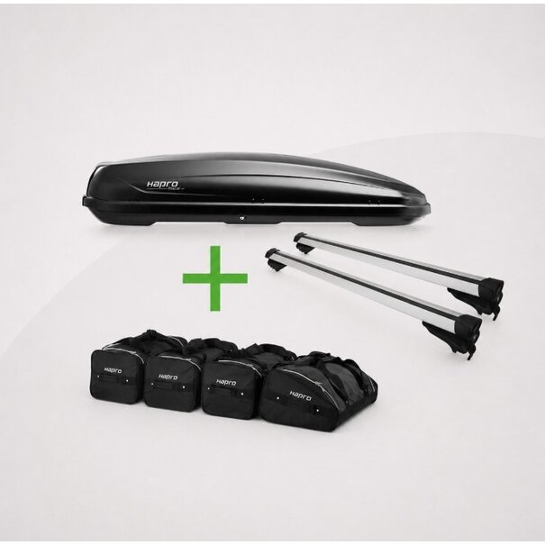 Hapro G3 Dakdrager CLOP Airflow 110cm + Dakkoffer Hapro Traxer 8.6 Antraciet 530 Liter + Hapro tassenset - COMBI DEAL!!