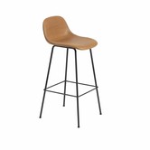 Muuto Fiber Barkruk met rug leer, tube onderstel
