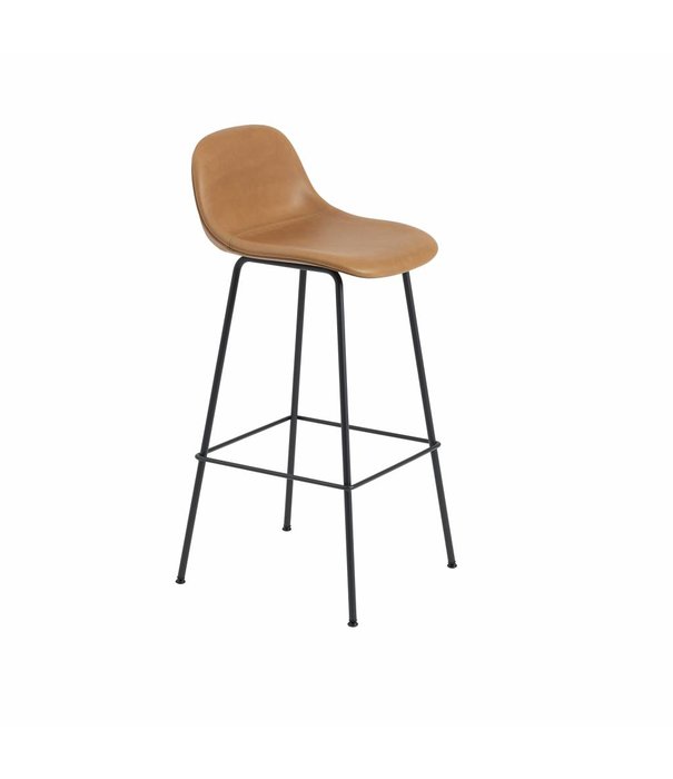 Muuto  Muuto - Fiber barkruk leer met rug  - basis tube voet