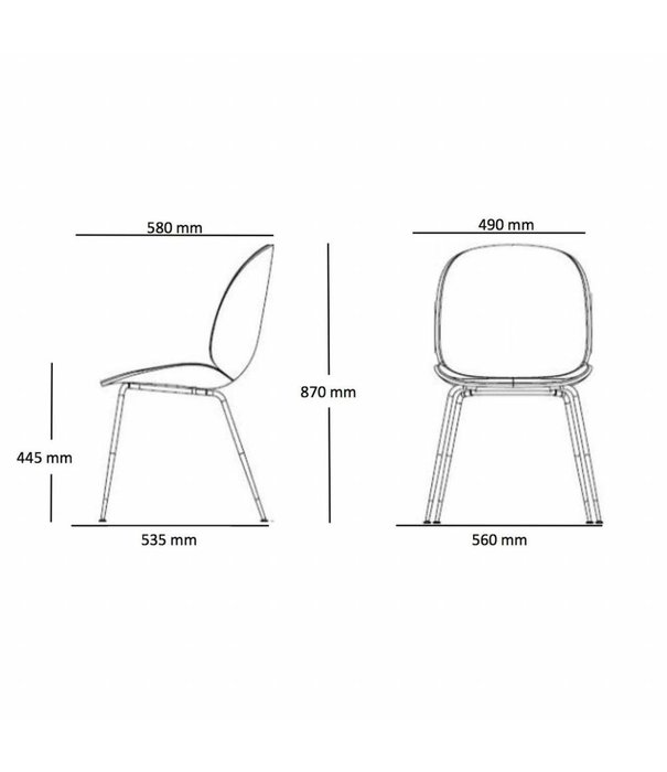Gubi  Beetle Eetkamerstoel, antiek messing conic voet