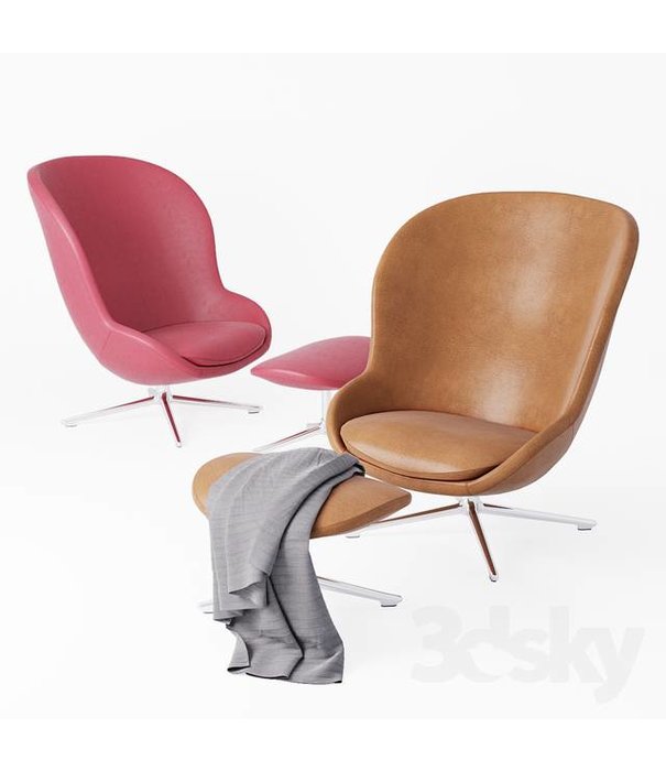 Normann Copenhagen  Normann Copenhagen - Hyg lounge stoel hoog - alum. swivel en gaslift - cognac leer