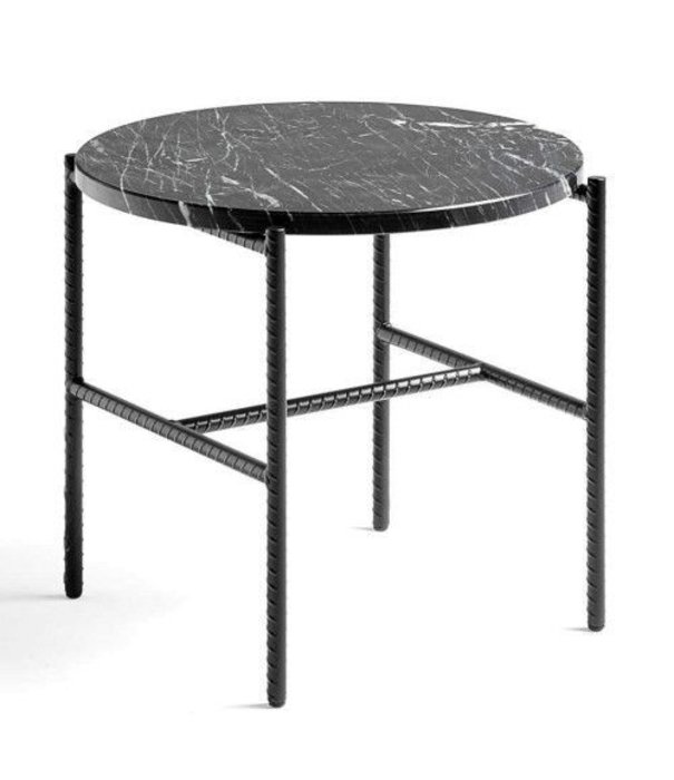 Hay  Hay - Rebar side table soft black steel - black marble top