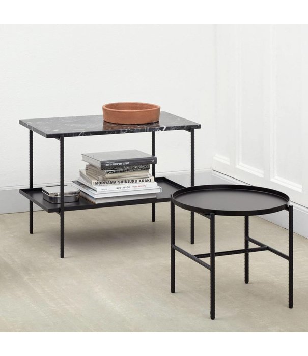 Hay  Hay - Rebar side table soft black steel - black marble top