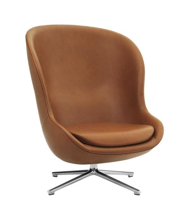 Normann Copenhagen  Normann Copenhagen - Hyg lounge stoel hoog - alum. swivel en gaslift - cognac leer