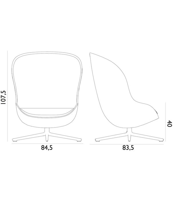 Normann Copenhagen  Normann Copenhagen - Hyg lounge chair high - alum. swivel and gas lift - cognac leather