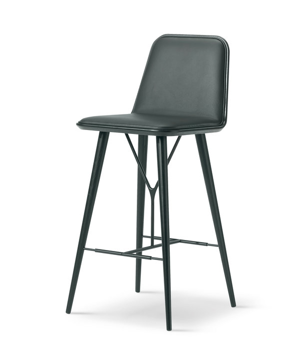 Fredericia  Fredericia - Spine Wood bar stool front leather upholstered