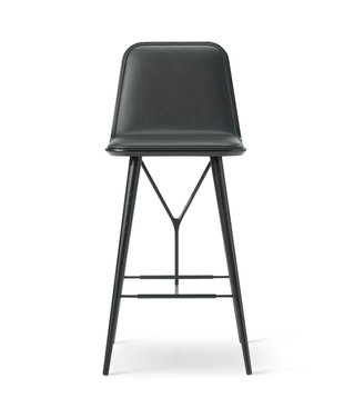 Fredericia - Spine Wood bar stool front leather upholstered