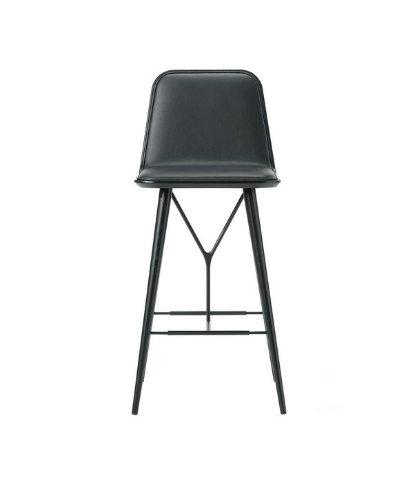 Fredericia  Fredericia - Spine Wood barstool - front leather upholstered