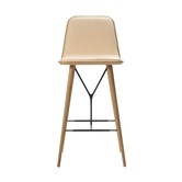 Fredericia - Spine Wood barstool - front leather upholstered