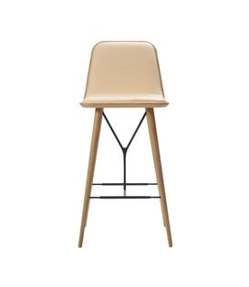 Fredericia - Spine Wood barstool - front leather upholstered