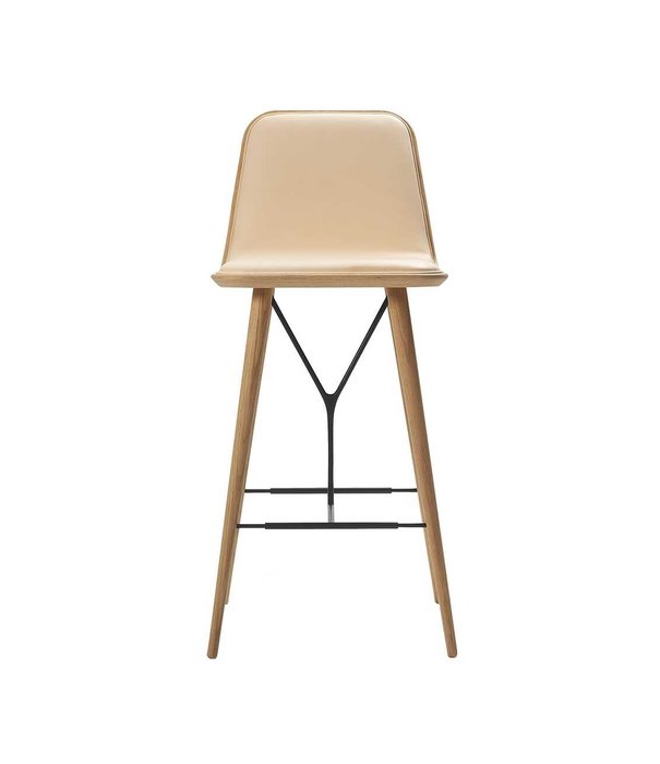 Fredericia  Fredericia - Spine Wood barstool - front leather upholstered