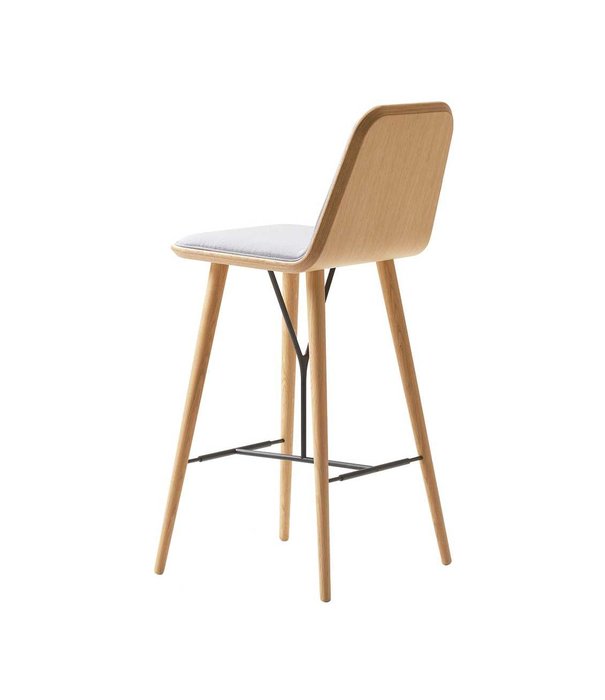 Fredericia  Fredericia - Spine Wood barstool - front leather upholstered