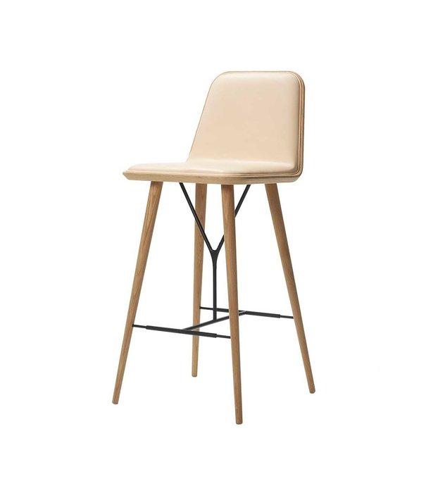 Fredericia  Fredericia - Spine Wood barstool - front leather upholstered