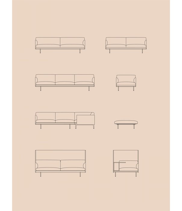 Muuto Outline 3 seater sofa, base polished aluminium