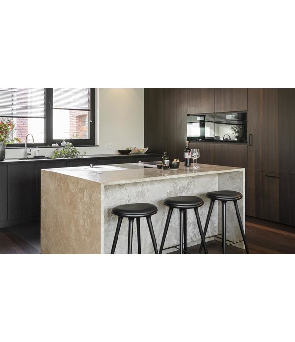 Mater Design  Mater High Stool Barkruk zwart beuken, zwart leer 74cm