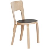 Artek - Chair 66 birch - black linoleum seat
