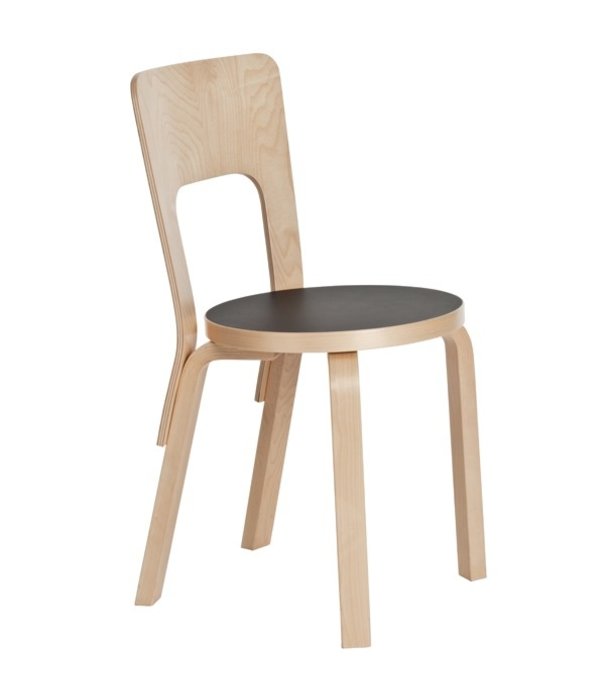 Artek  Artek - Chair 66 birch - black linoleum seat