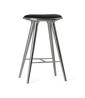 Mater Design - High Stool gepolijst aluminium, zwart leer H74