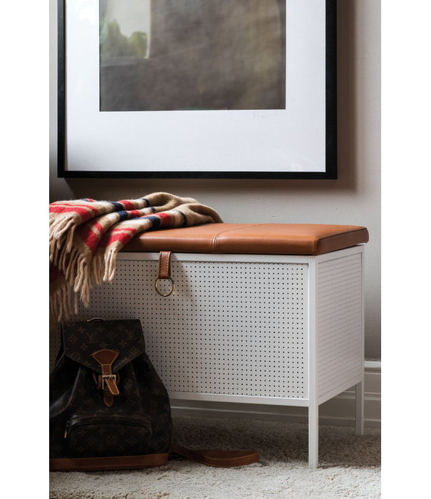 Maze  Maze Frank Storage Bench white, vintage cognac leather