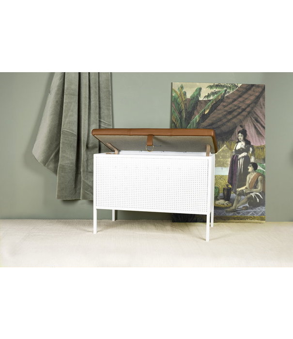 Maze  Maze - Frank storage bench white - cognac leather